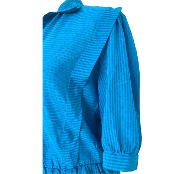 Vintage Pantel 80s Semi-Sheer Blue Button-up Midi Dress; Sm - Picture 3 of 7